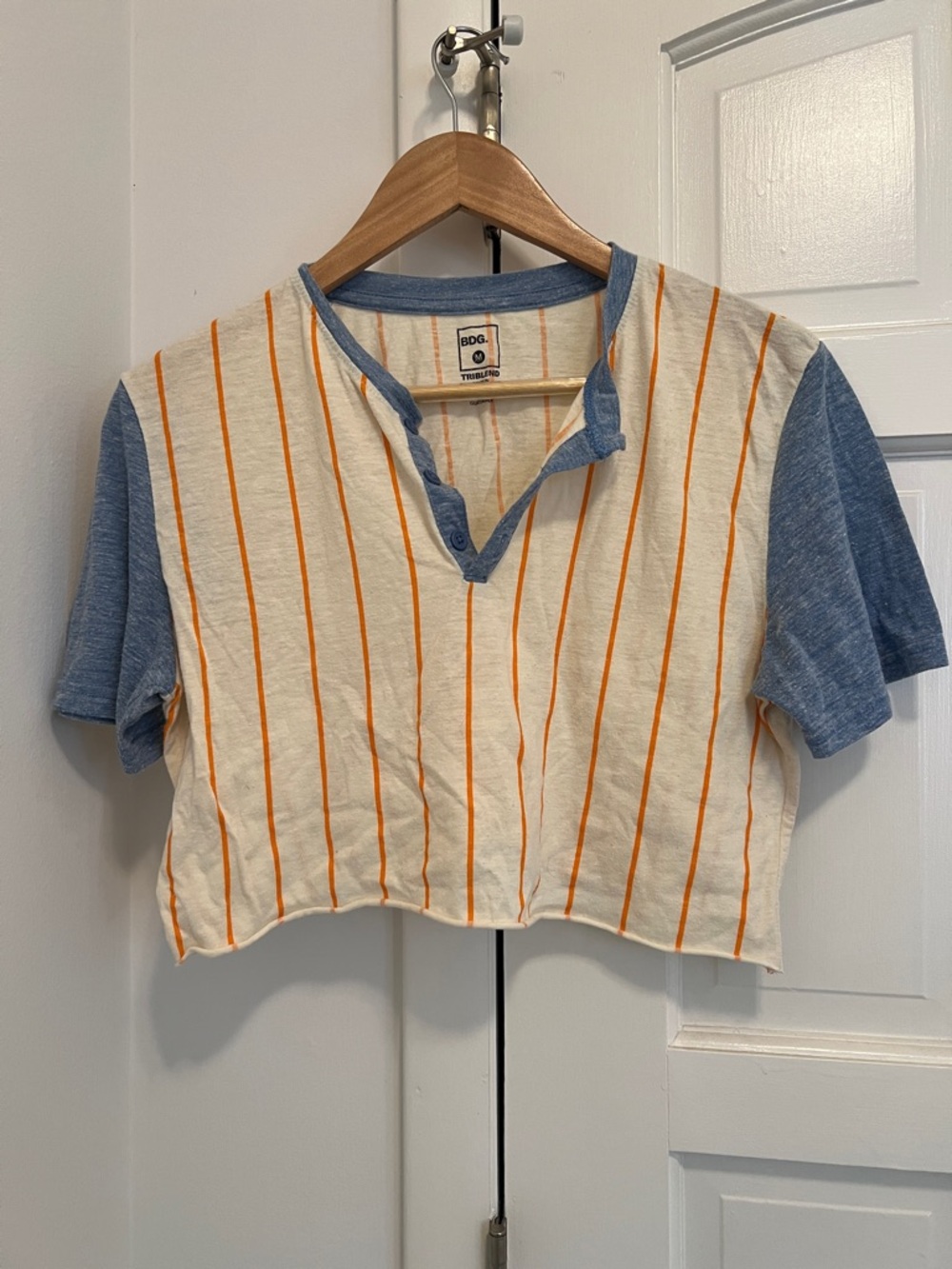 BDG Kids Cream Tee with Orange Stripes & Blue Sleeves